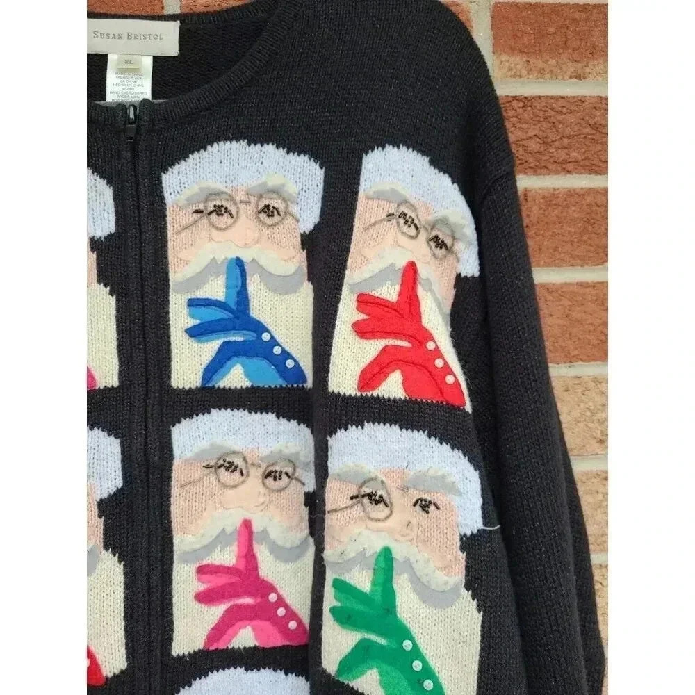 Vintage Susan Bristol Santa Claus Sweater Christmas Cardigan Women's Size XL - Picture 7 of 14